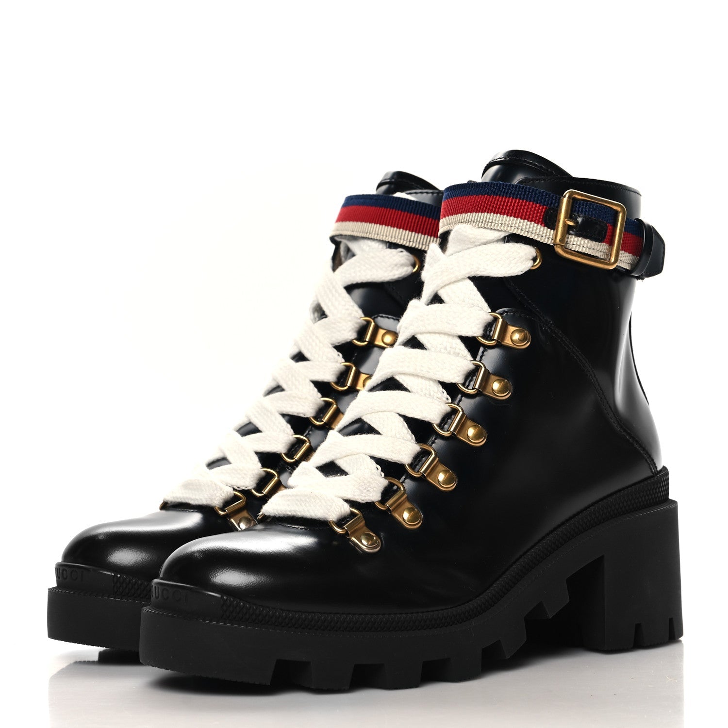 Calfskin Sylvie Web Lace Up Combat Boots 35 Black