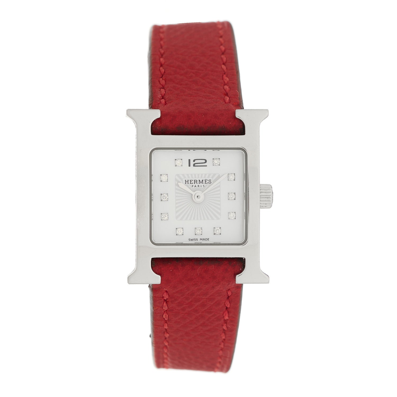 Stainless Steel Courchevel Diamond Mother of Pearl 17.2mm Heure H Hour Quartz Watch Rouge