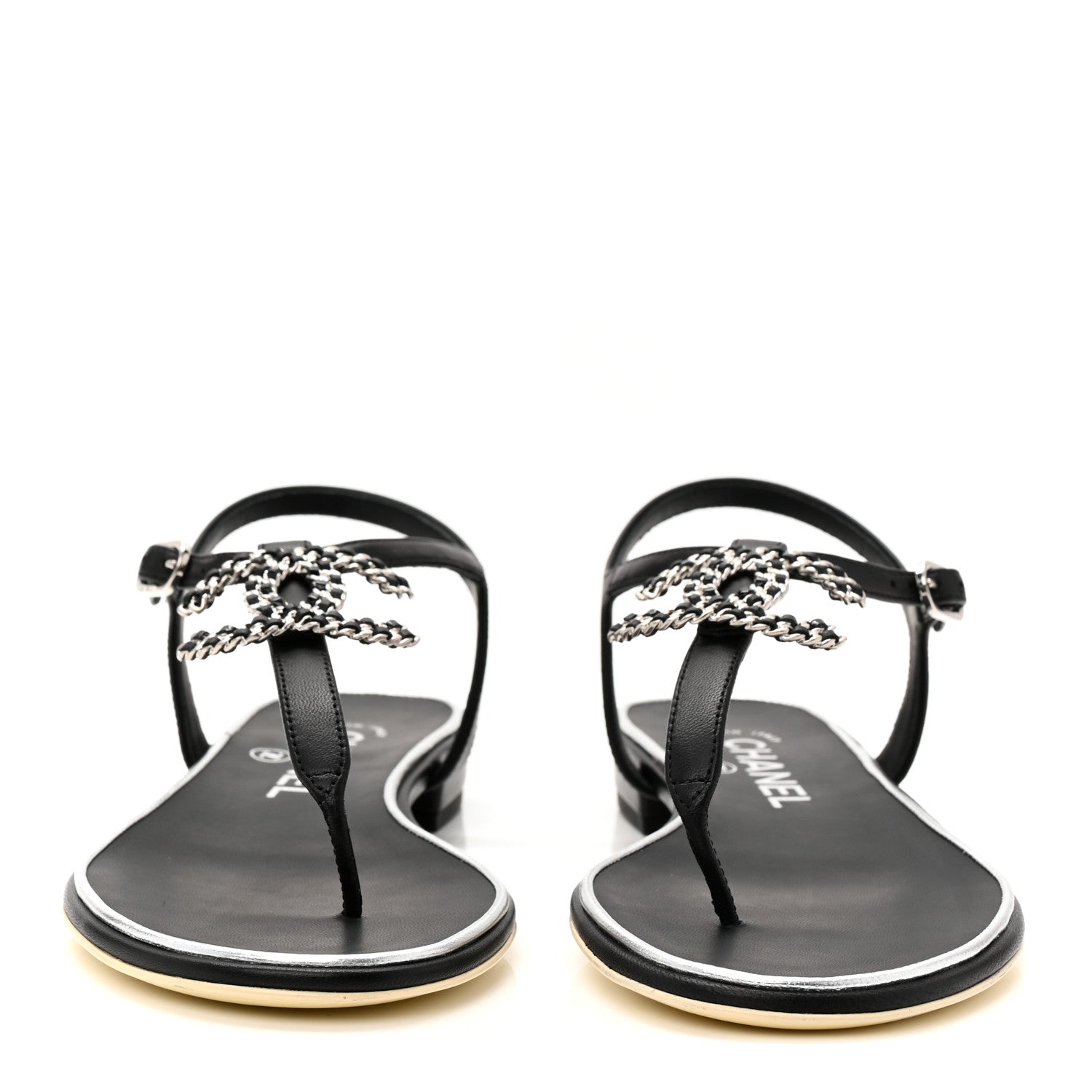 Lambskin CC Chain Thong Sandals 35.5 Black