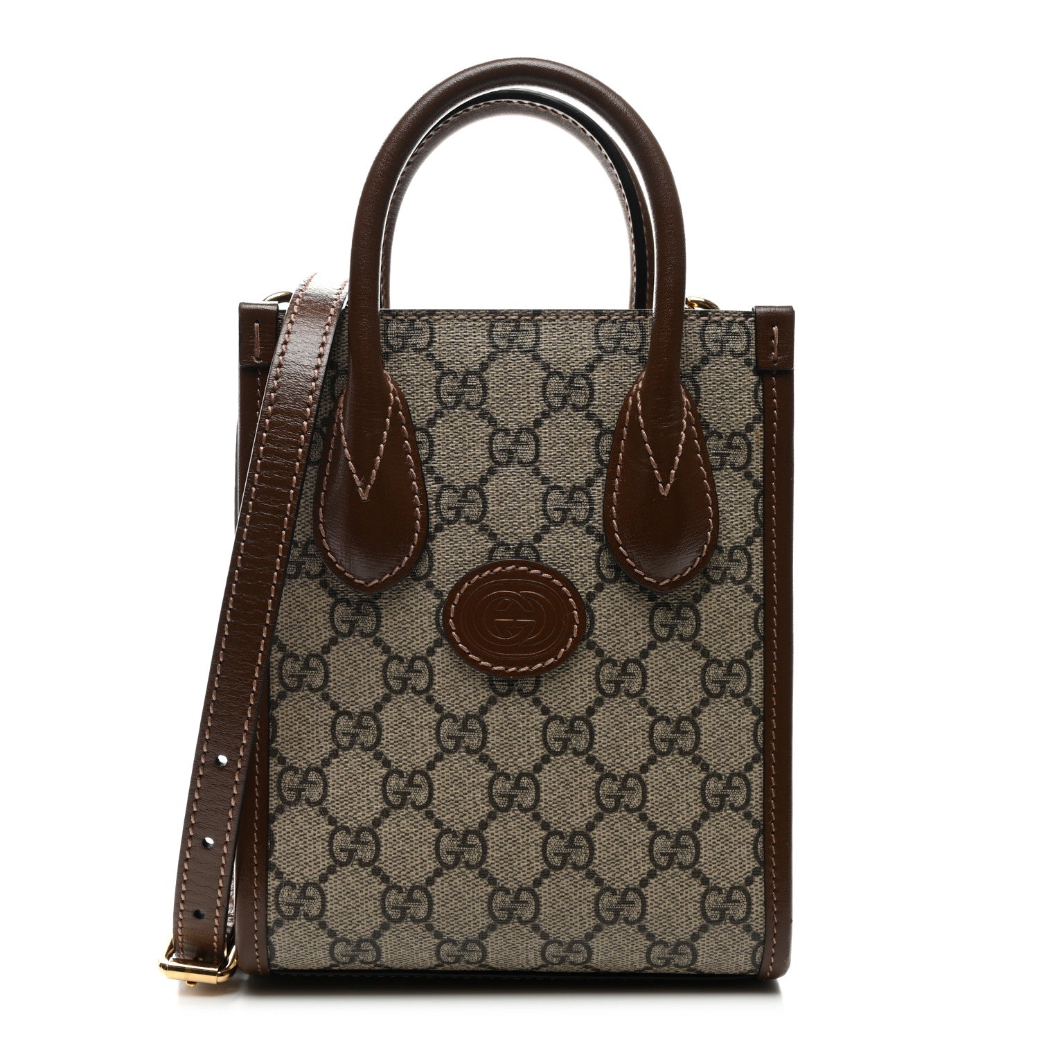 GG Supreme Monogram Azalea Calfskin Mini Retro Interlocking G Tote Bag Beige Ebony Brown Sugar