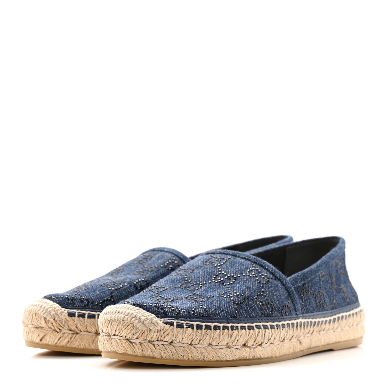 Denim Crystal GG Monogram Espadrilles 39 Blue