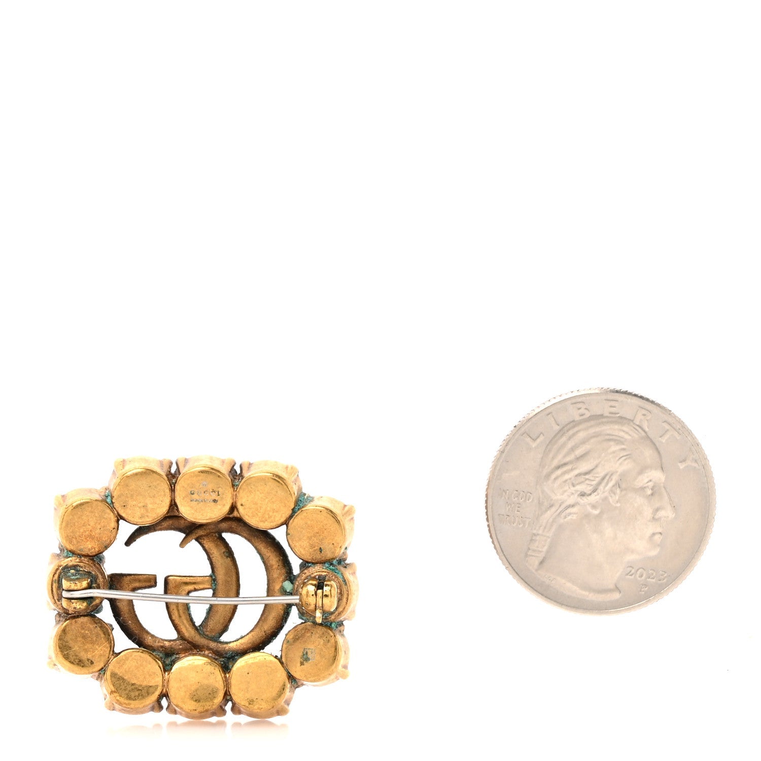 Metal Crystal Double G Brooch Aged Gold Red
