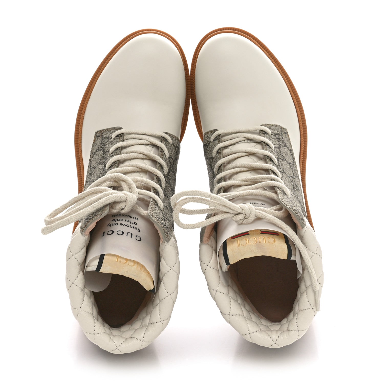 Calfskin GG Supreme Monogram Nappa Quilted Lace Up Ankle Boots 41 Mystic White Beige