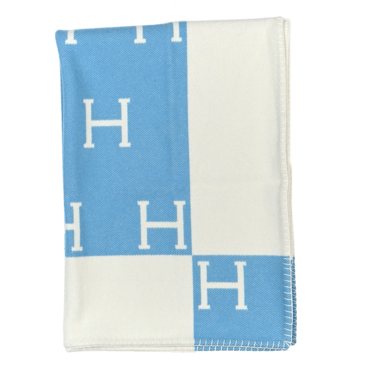 Wool Cashmere Avalon Baby Blanket Bleu Genievre White