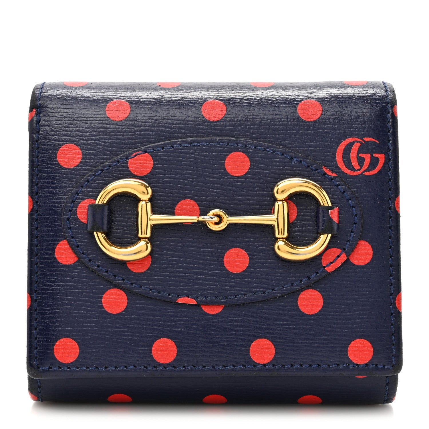Shangai Calfskin Polka Dot Horsebit 1955 Flap Card Case Wallet Blue Orange Sailor Blue