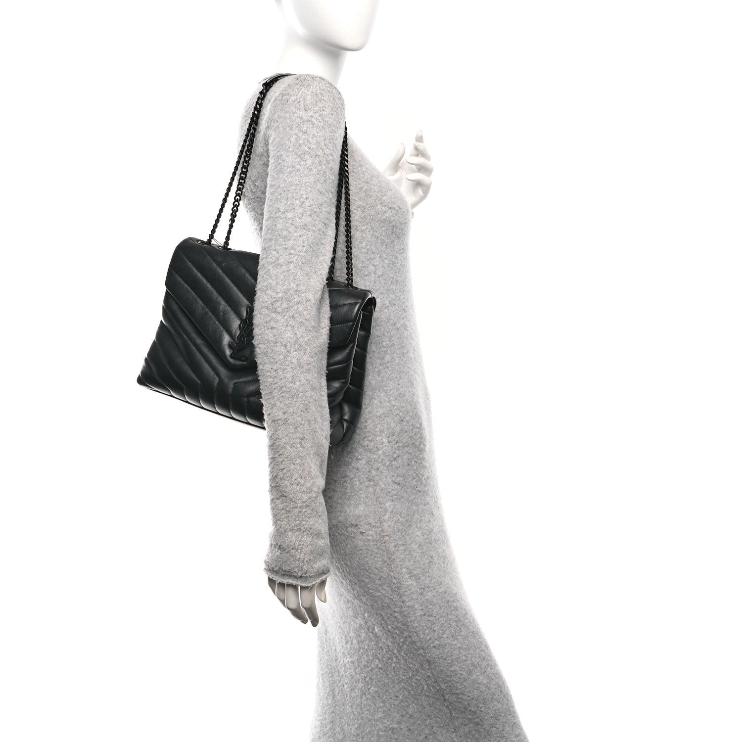 Calfskin Y Quilted Monogram Monochrome Medium Loulou Chain Satchel Black