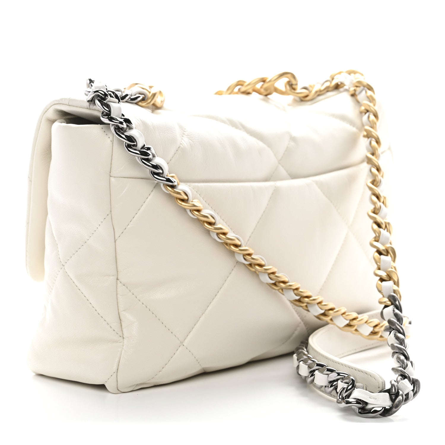 Goatskin Quilted Large Chanel 19 Flap White