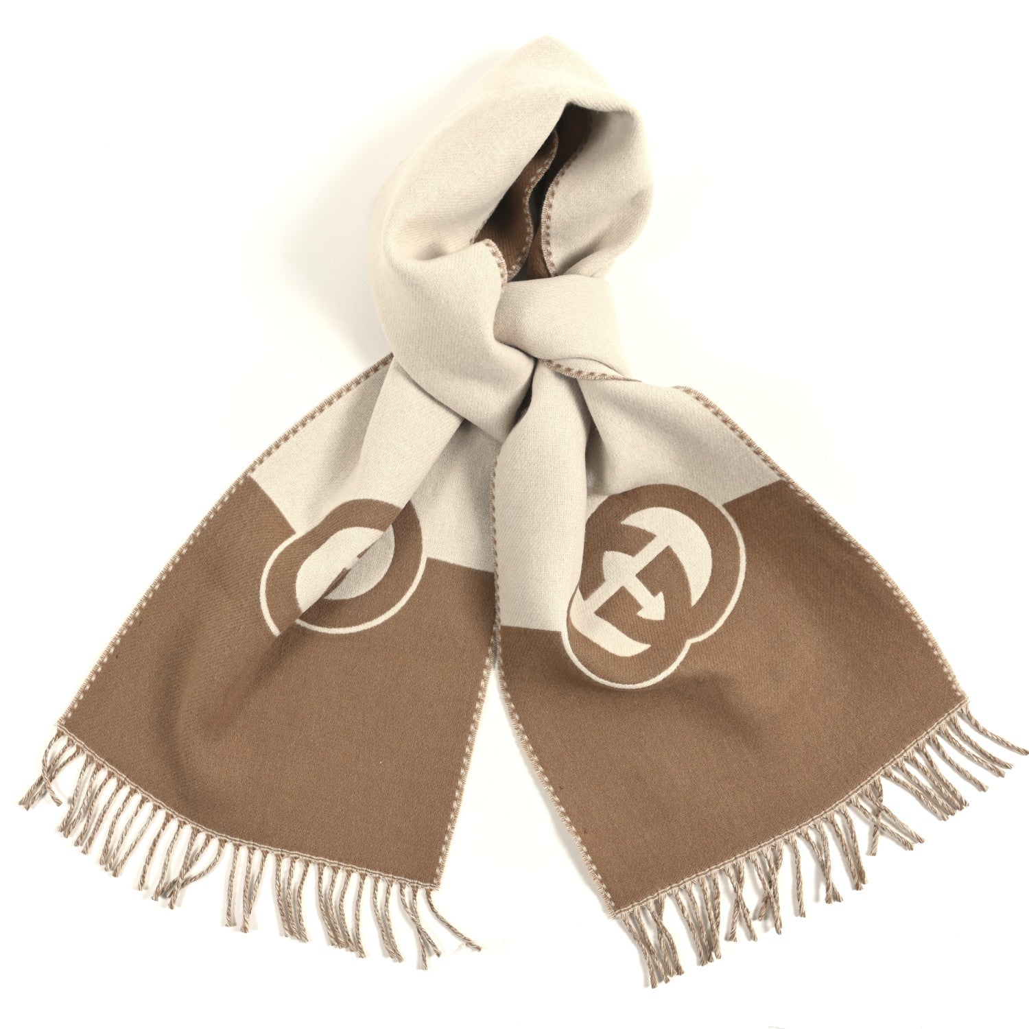 Wool Cashmere Interlocking G Scarf Ivory Beige