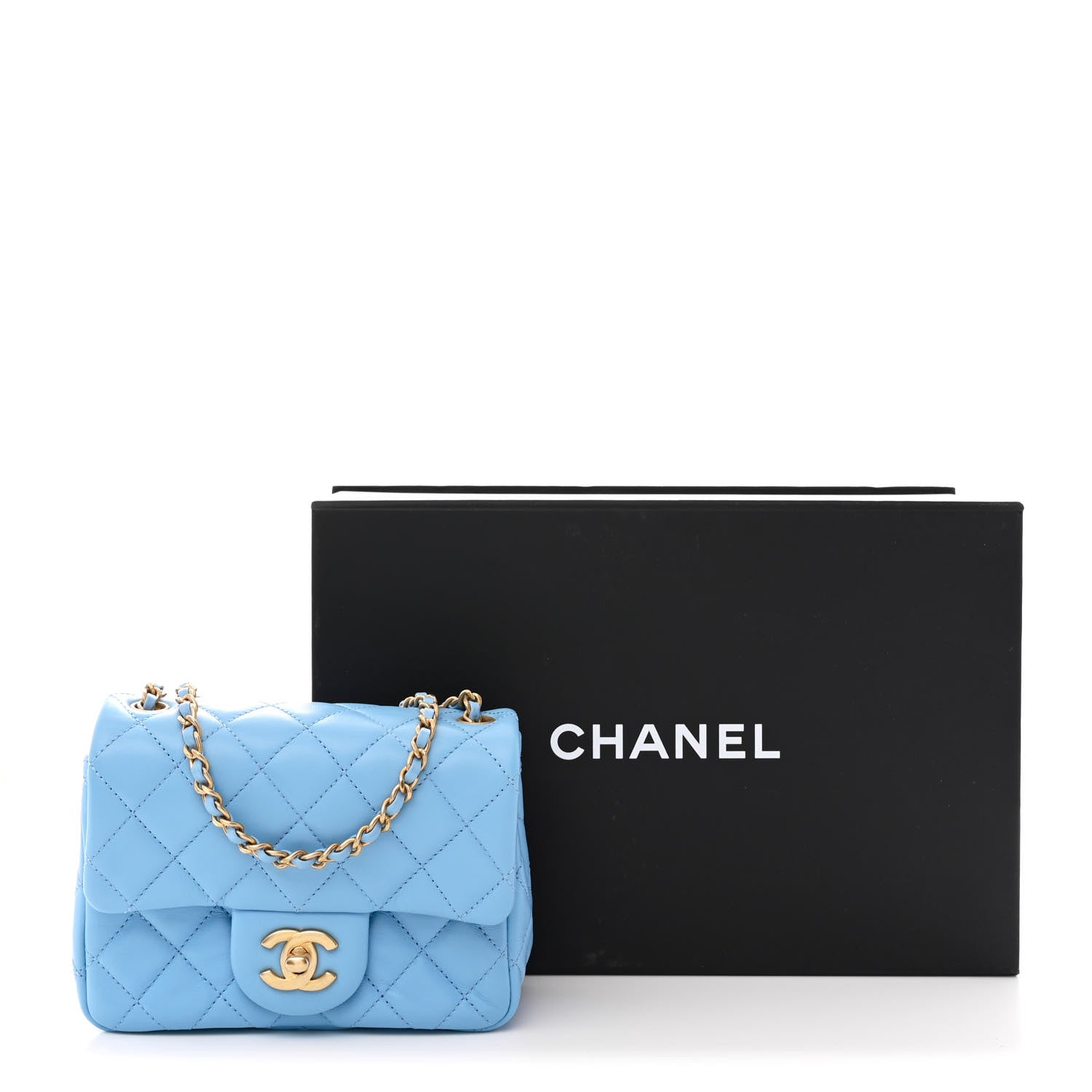 Lambskin Quilted Mini Pearl Crush Flap Light Blue