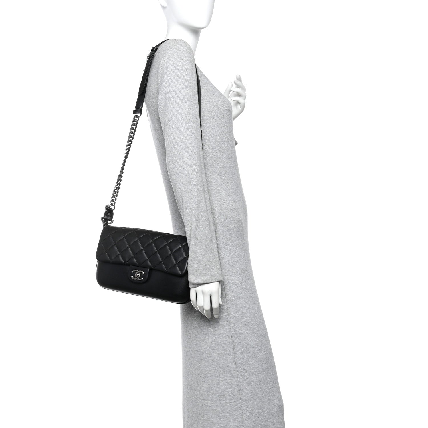Calfskin Quilted Large Rock My Shoulder Flap Black