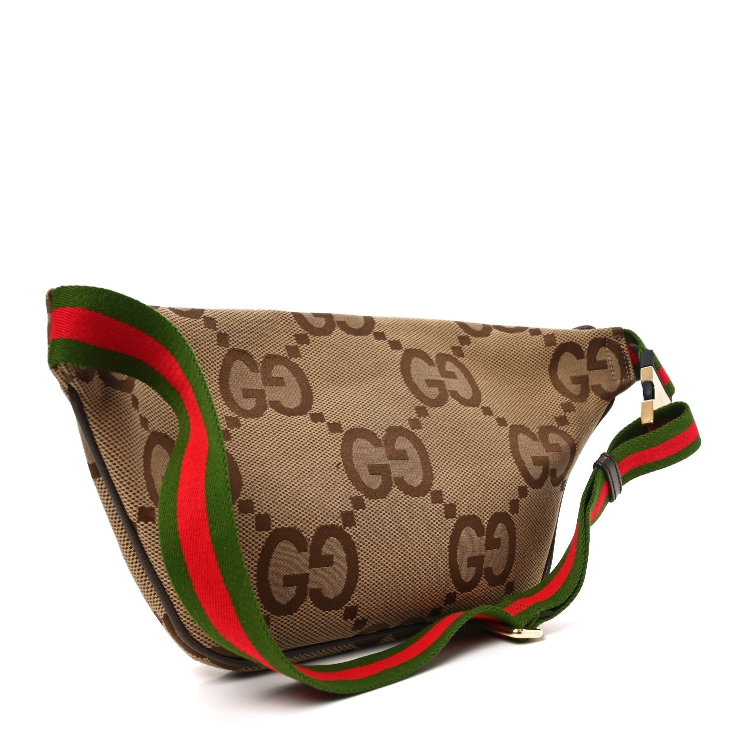 Monogram Jumbo GG Textured Dollar Calfskin Web Belt Bag Camel Ebony New Acero