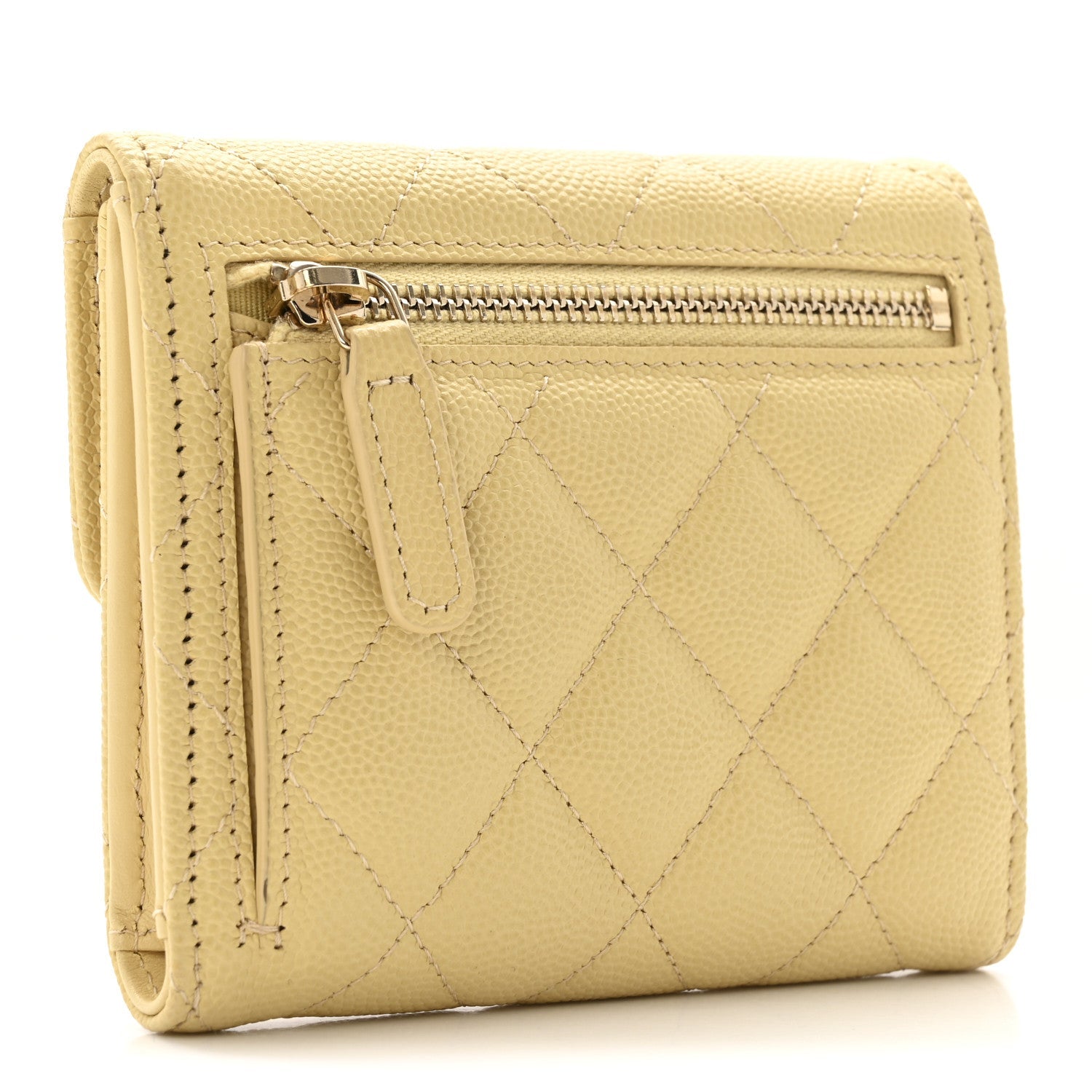 Caviar Quilted Compact Flap Wallet Yellow
