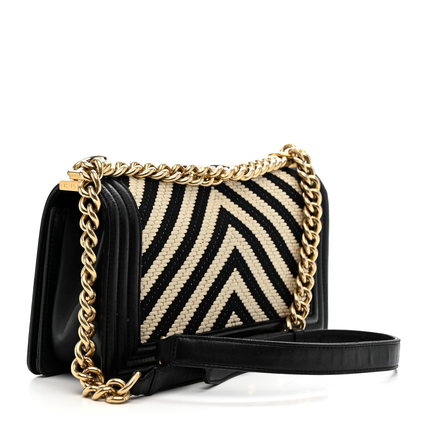 Fabric Chevron Braided Medium Boy Flap Black White