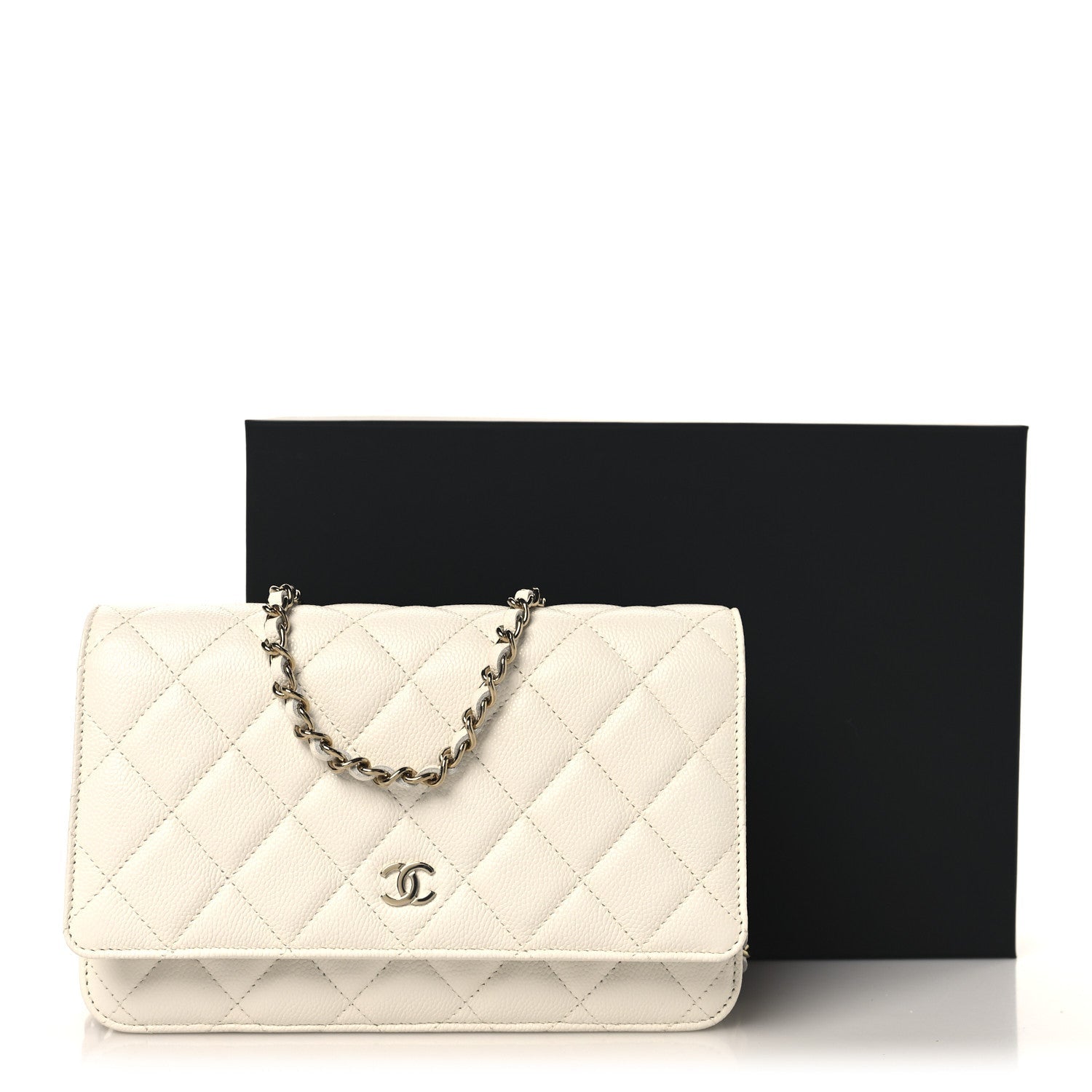 Caviar Quilted Wallet On Chain WOC White