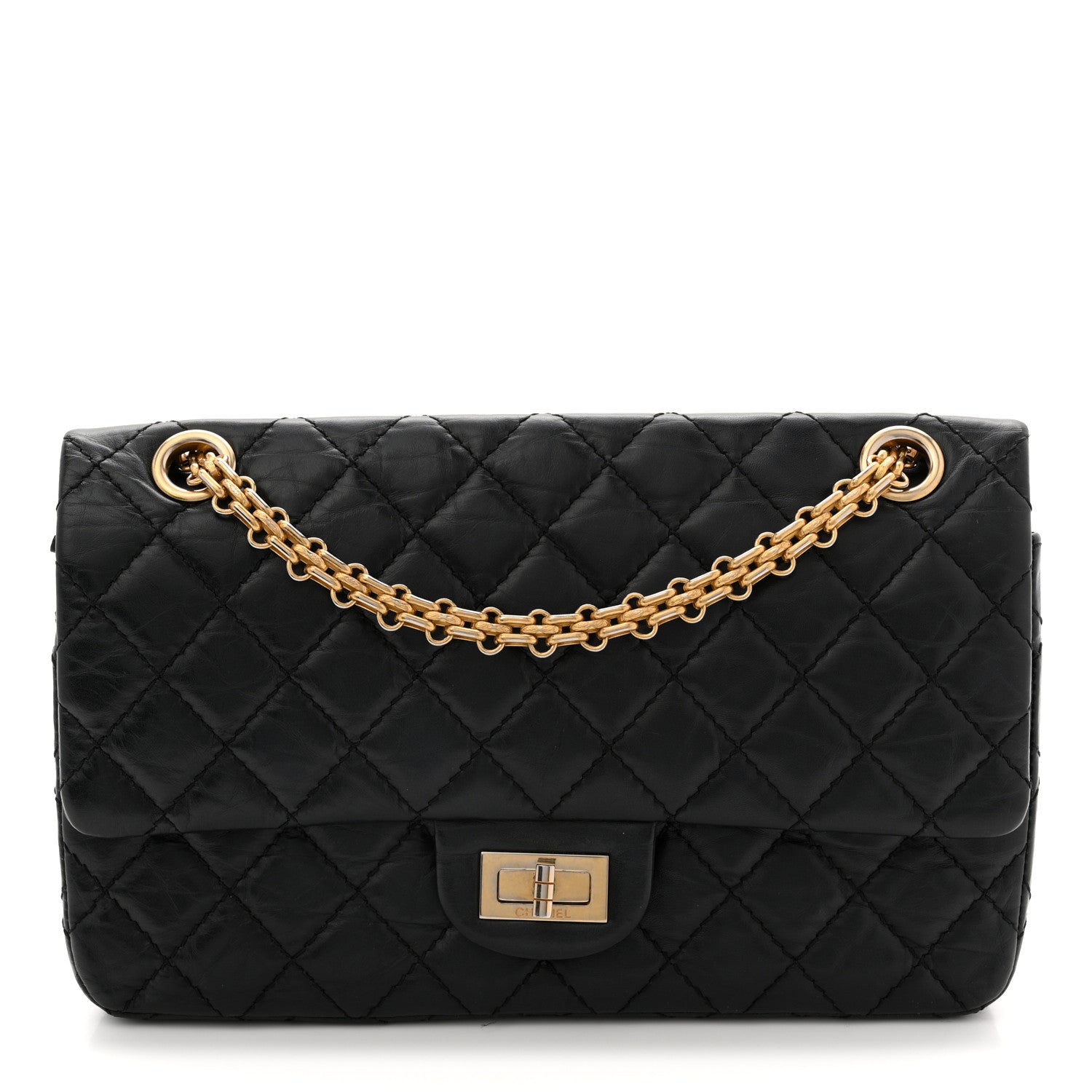 Aged Calfskin Quilted 2.55 Reissue 225 Flap Black
