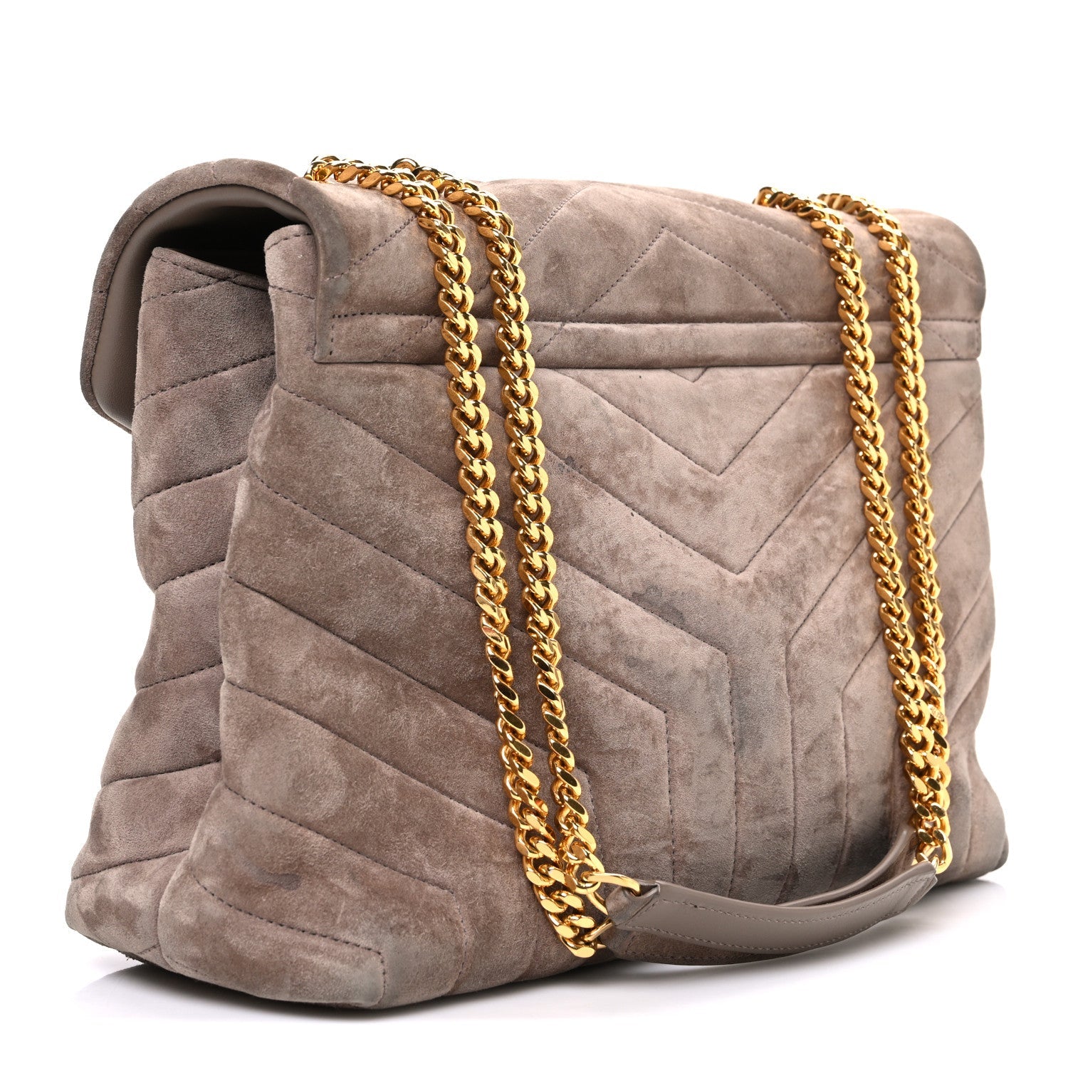 Suede Y Quilted Monogram Medium Loulou Chain Satchel Taupe