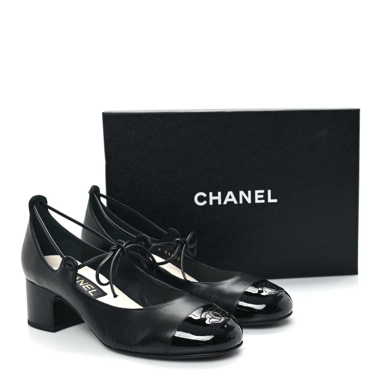 Lambskin Patent Cap Toe CC Mary Jane Pumps 37.5 Black