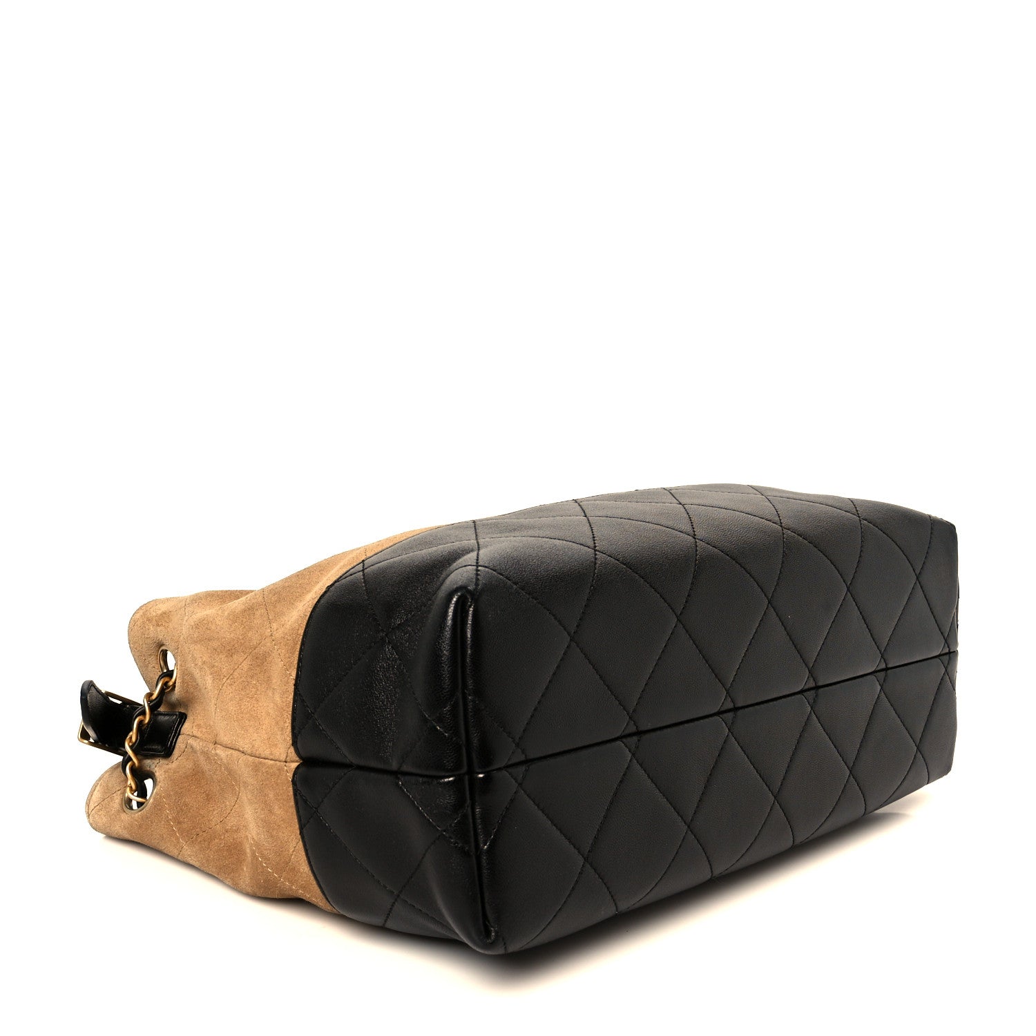 Suede Calfskin Shiny Lambskin Quilted Small Shopping Bag Beige Black