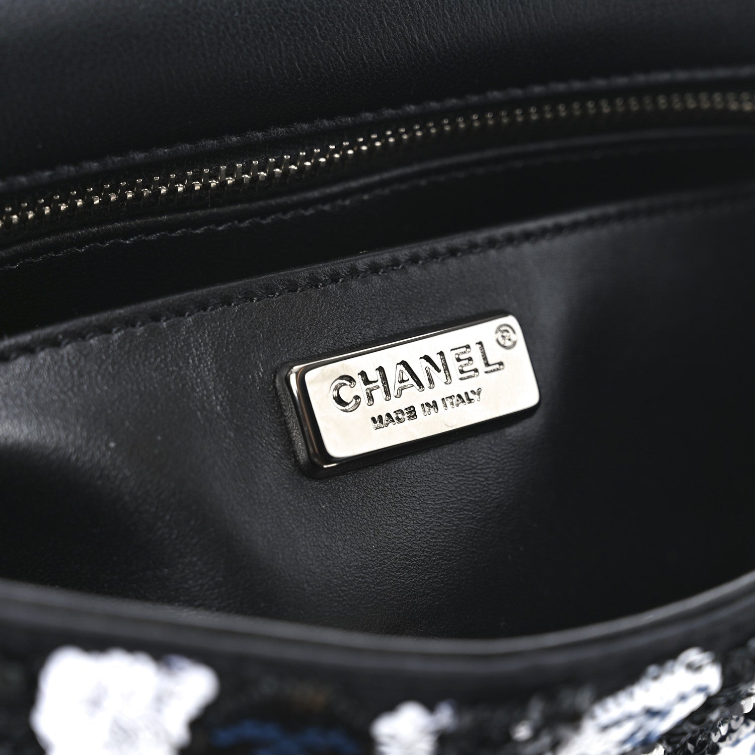 Satin Sequin Embellished Flower Mini Rectangular Flap Black White Blue
