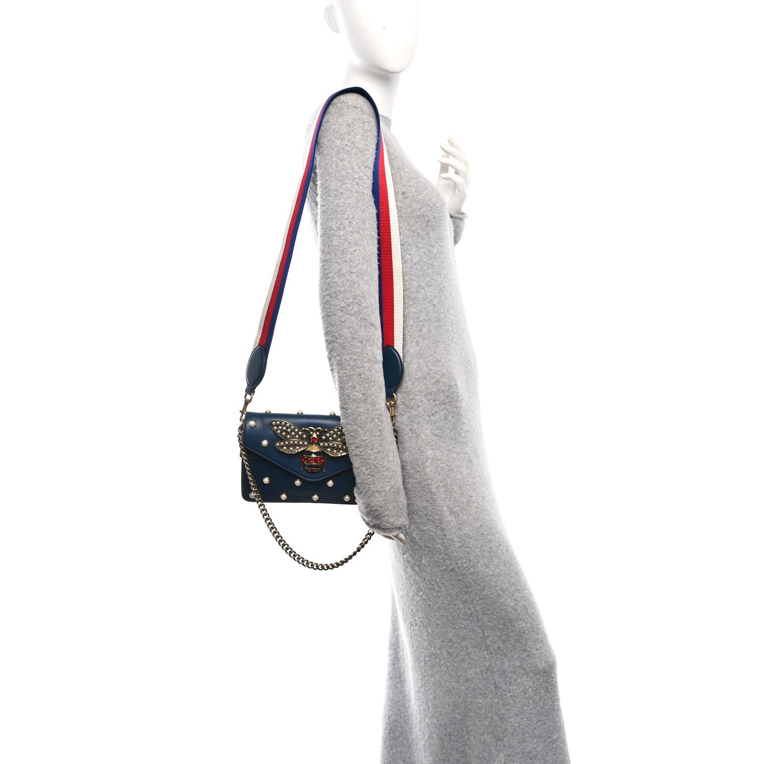Nappa Pearl Studded Mini Queen Margaret Broadway Shoulder Bag Blue Agata