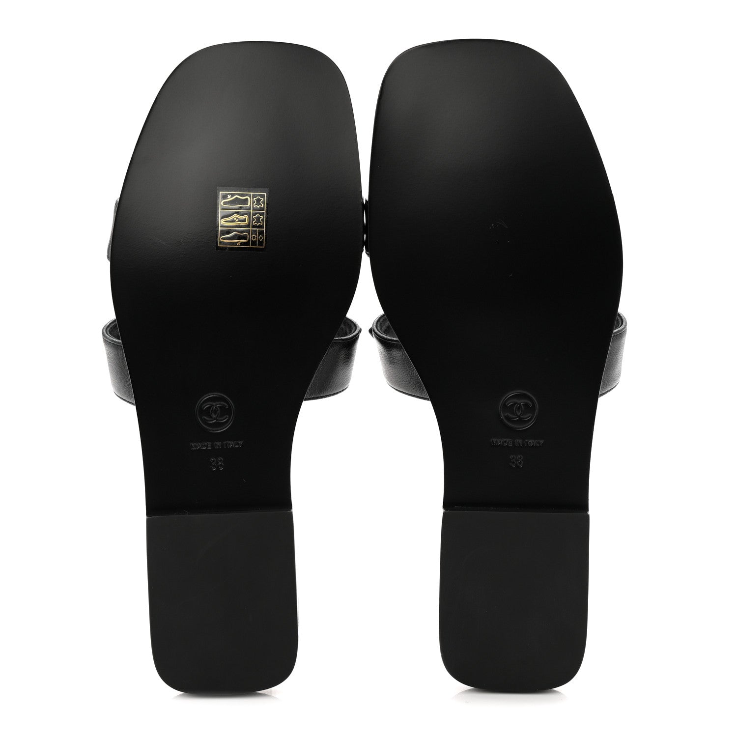 Lambskin CC Cut Out Mules Sandals 38 Black