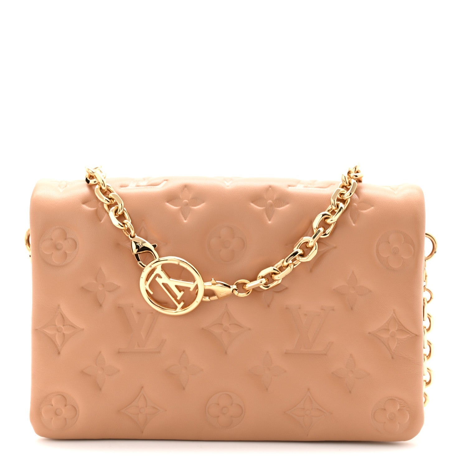 Lambskin Embossed Monogram Pochette Coussin Camel