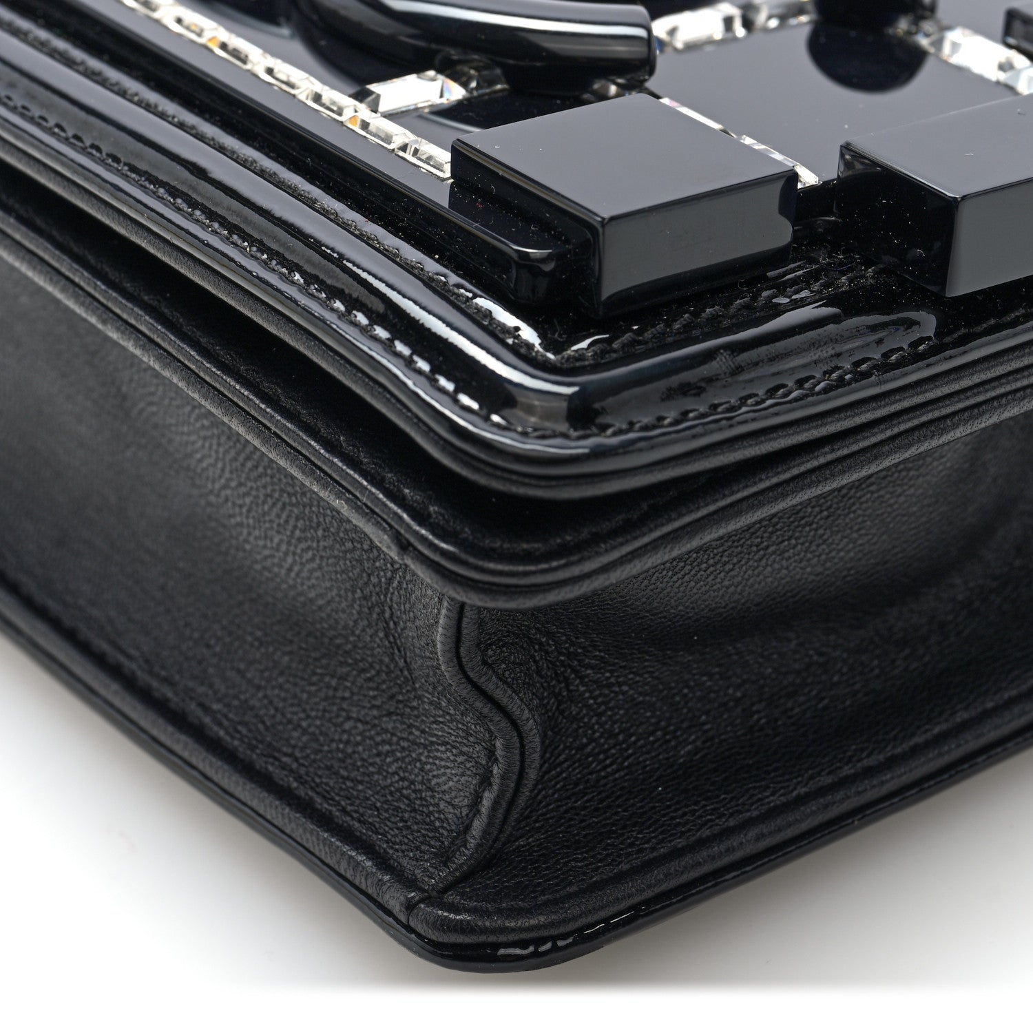 Plexiglass Patent Baguette Crystal Mini Boy Brick Flap Black