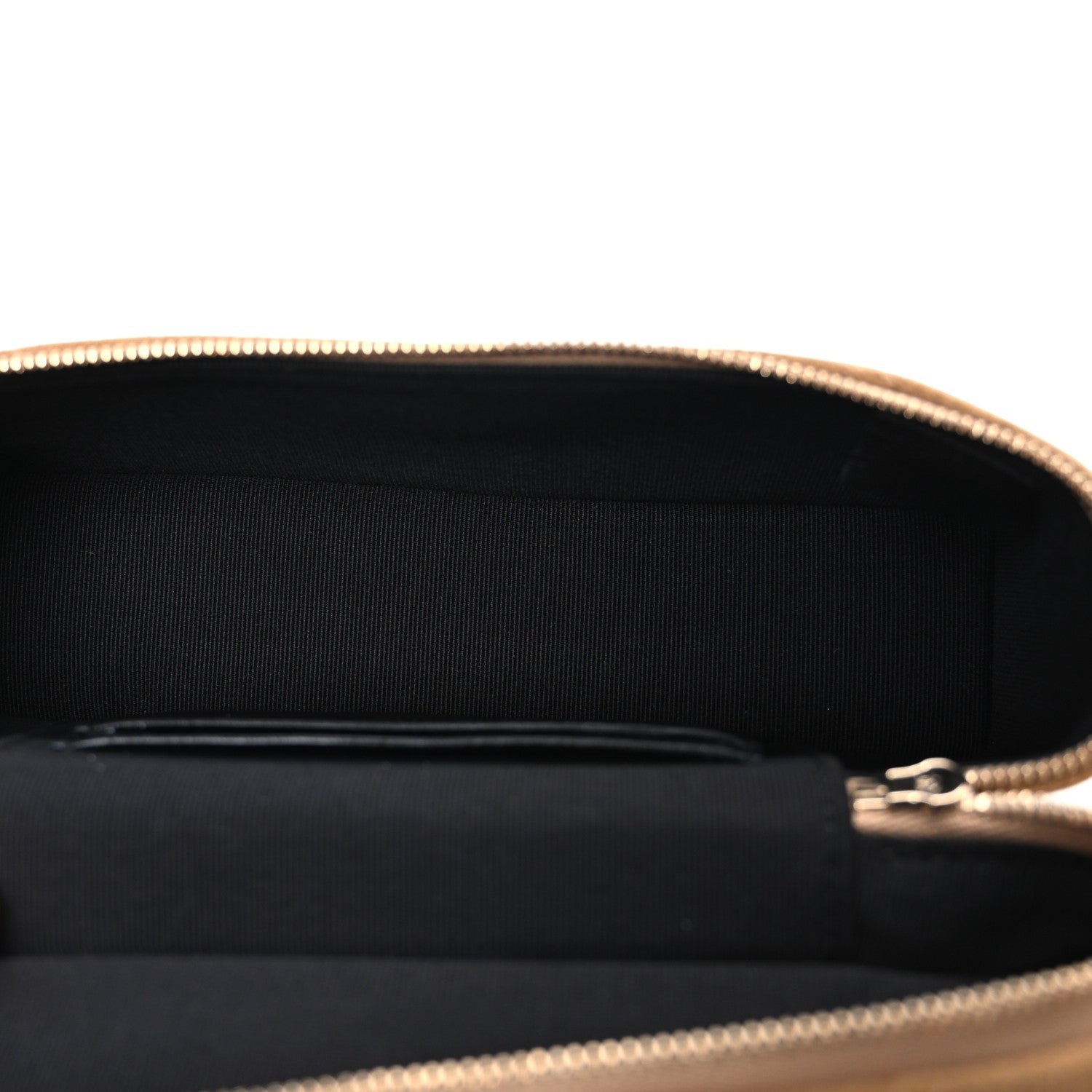 Suede Calfskin Shiny Lambskin Stitched Top Handle Slim Vanity Case With Chain Beige Black