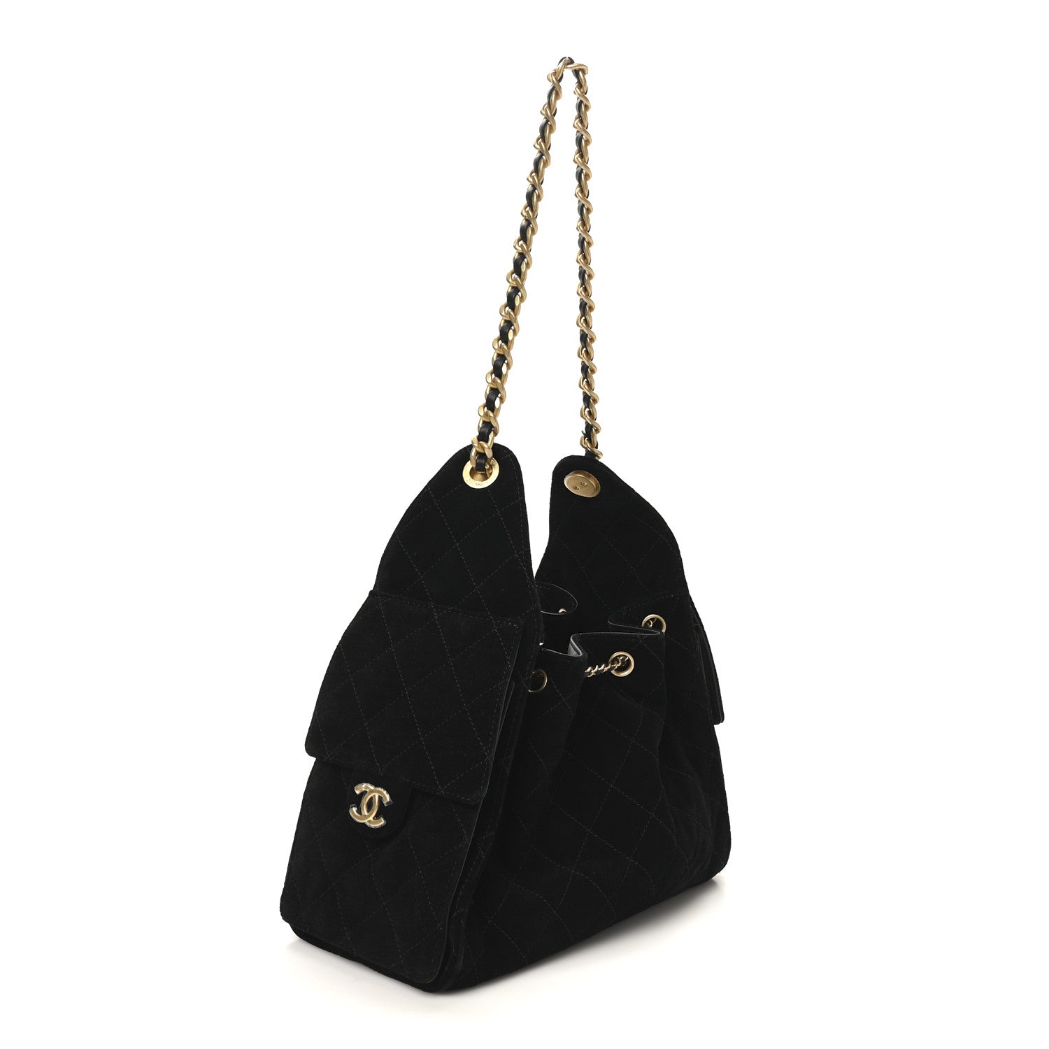 Suede Quilted Small Chanel 25 Handbag Black