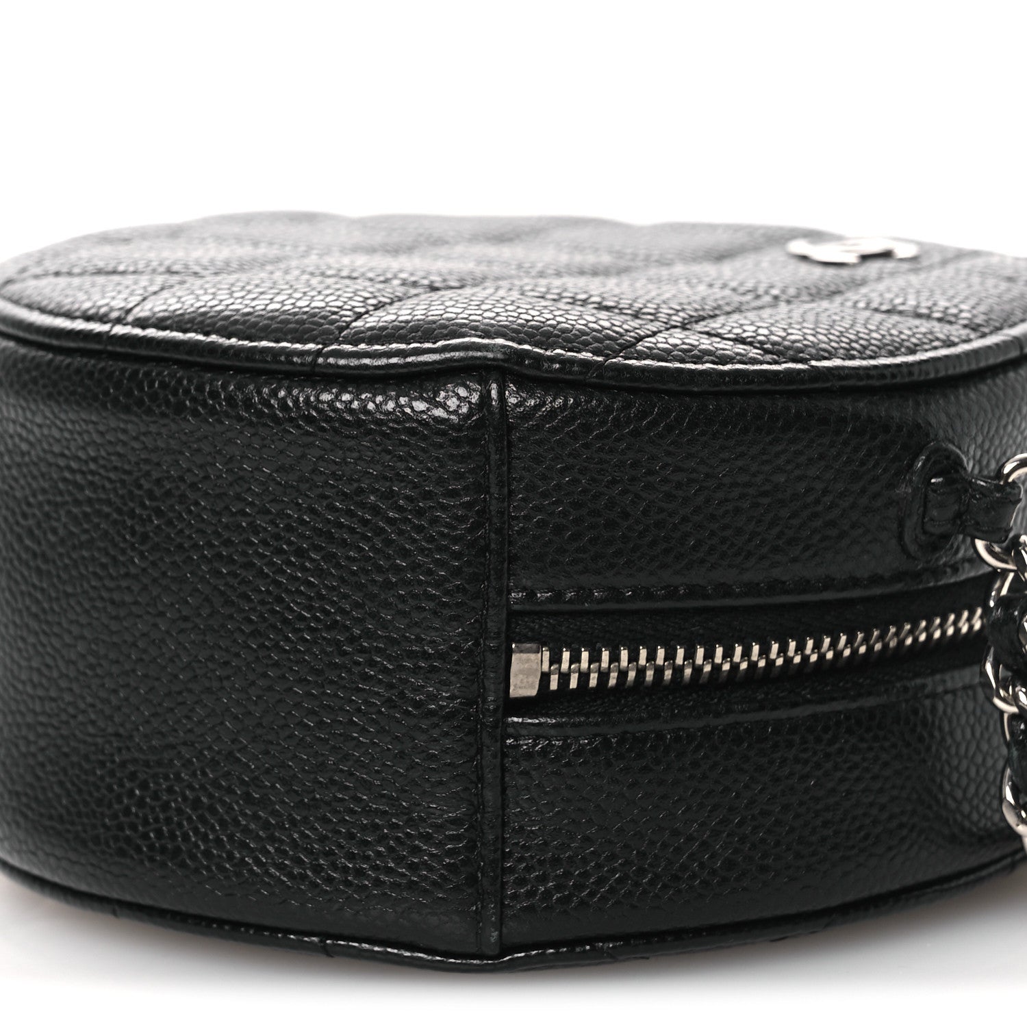 Caviar Quilted Round Clutch With Chain Black