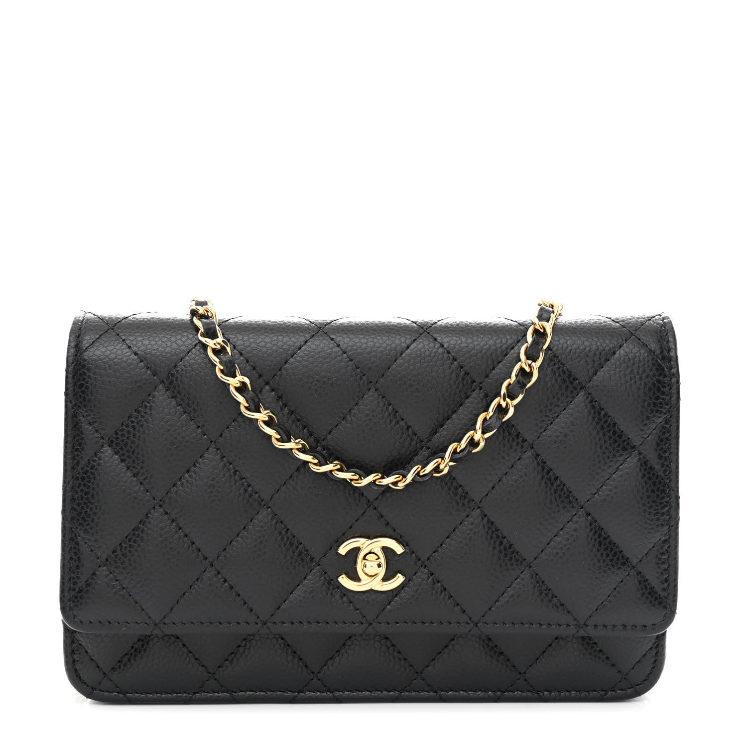 Caviar Quilted CC Turnlock Wallet On Chain WOC Black