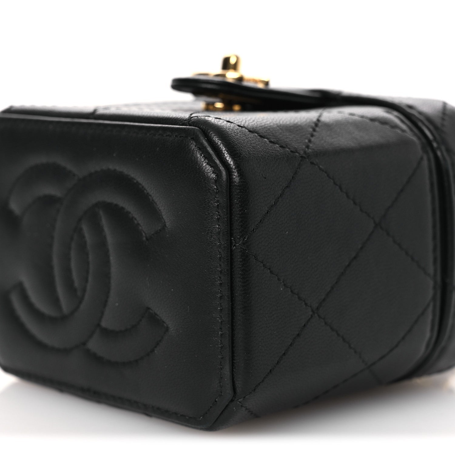 Lambskin Quilted Vanity Clutch With Chain Black