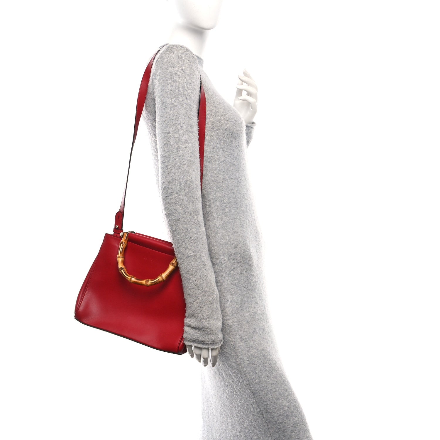 Nappa Bamboo Small Nymphaea Top Handle Bag Hibiscus Red