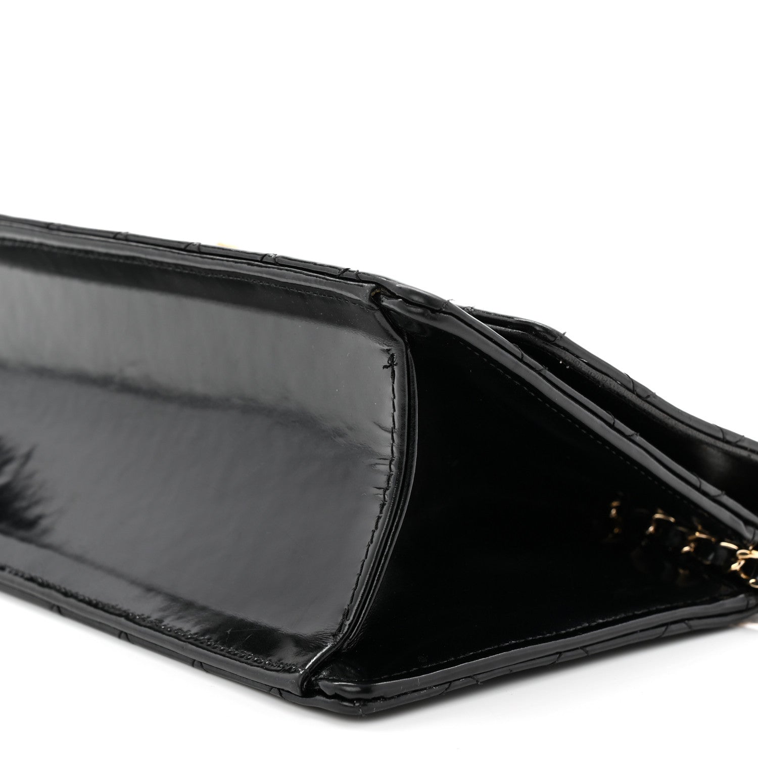 Patent Calfskin Quilted East West Flap Shoulder Bag Black