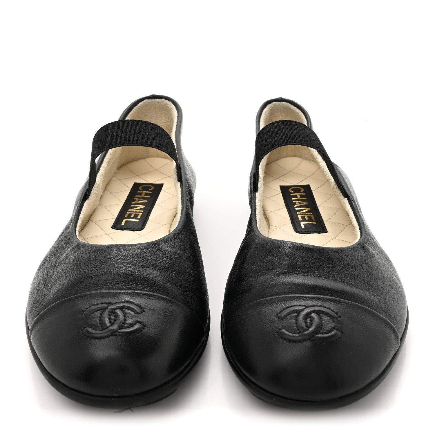 Lambskin Cap Toe CC Mary Jane Flats 37 Black