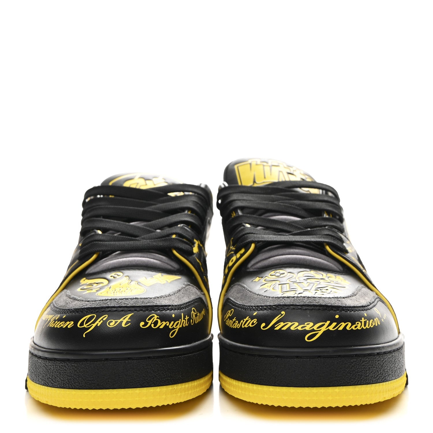 Calfskin Graffiti Mens LV Trainer Sneakers 8 Black Yellow