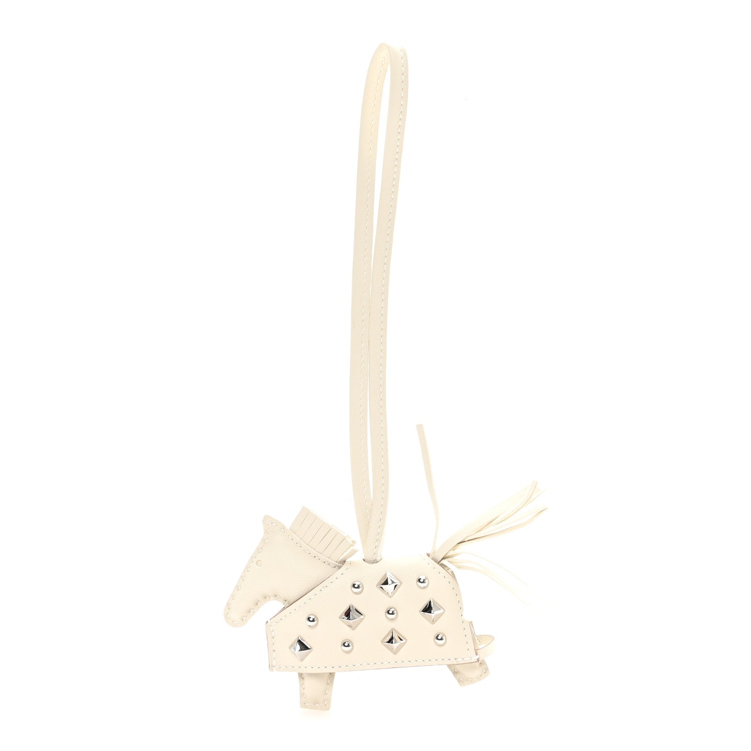 Milo Lambskin Studded Grigri Rodeo Robeo Rock Horse Bag Charm PM Craie