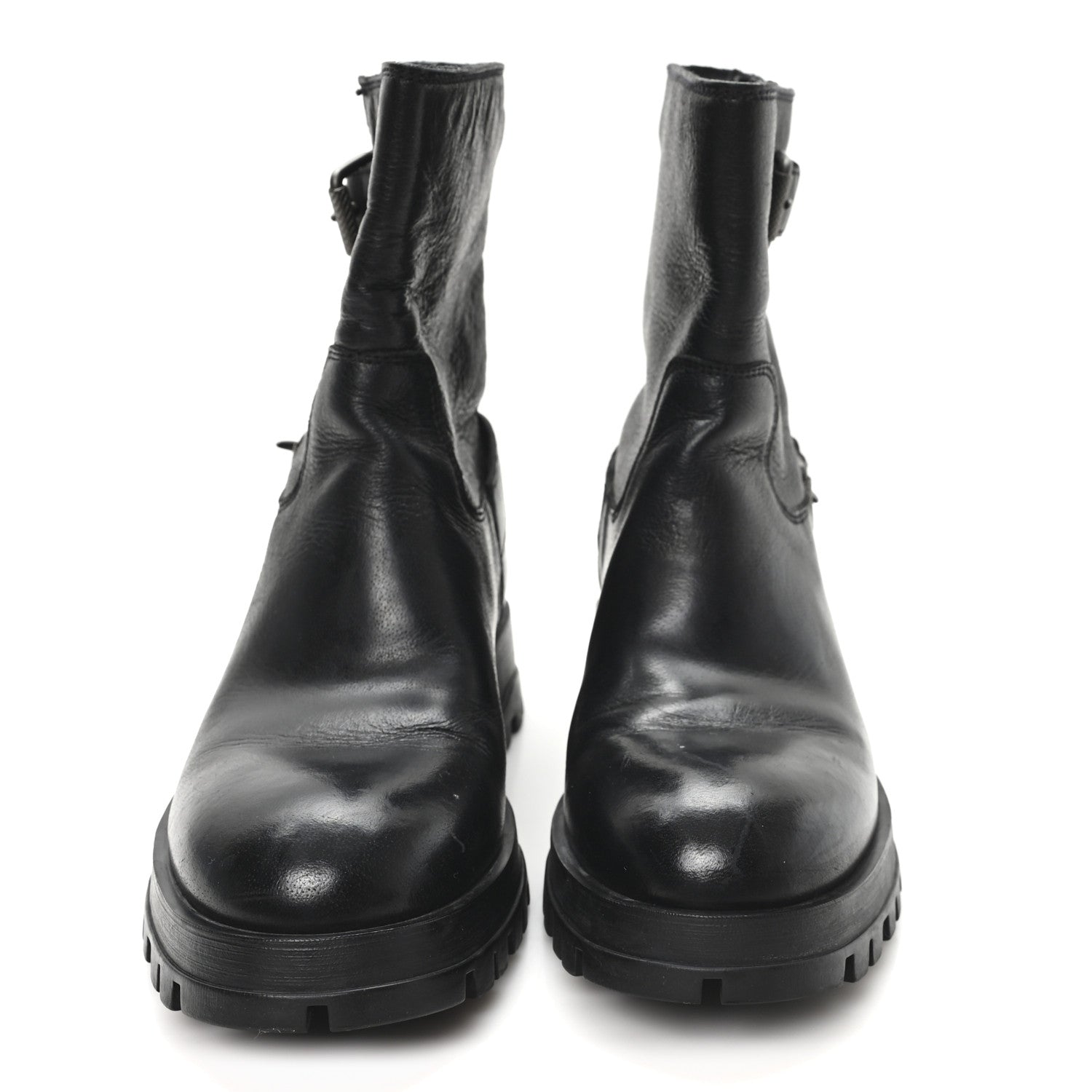 Calfskin Double Buckle Combat Boots 37 Black