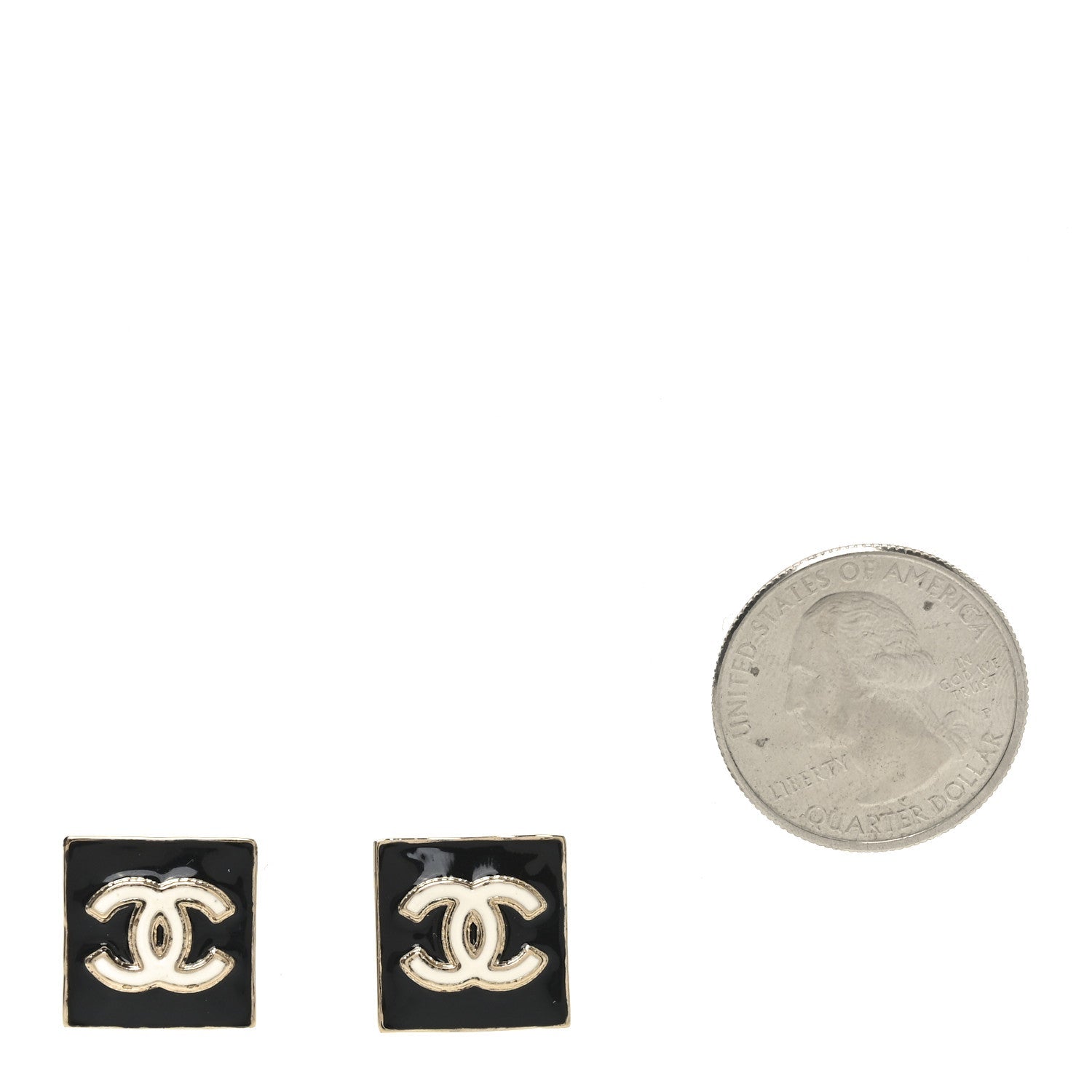 Enamel CC Square Earrings Black White