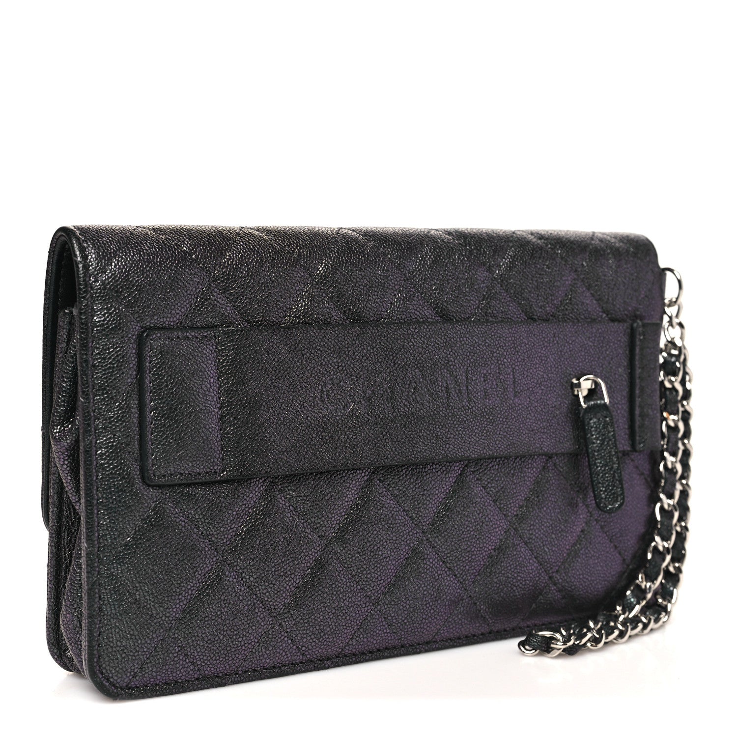 Iridescent Caviar Quilted Classic Pouch Clutch Black