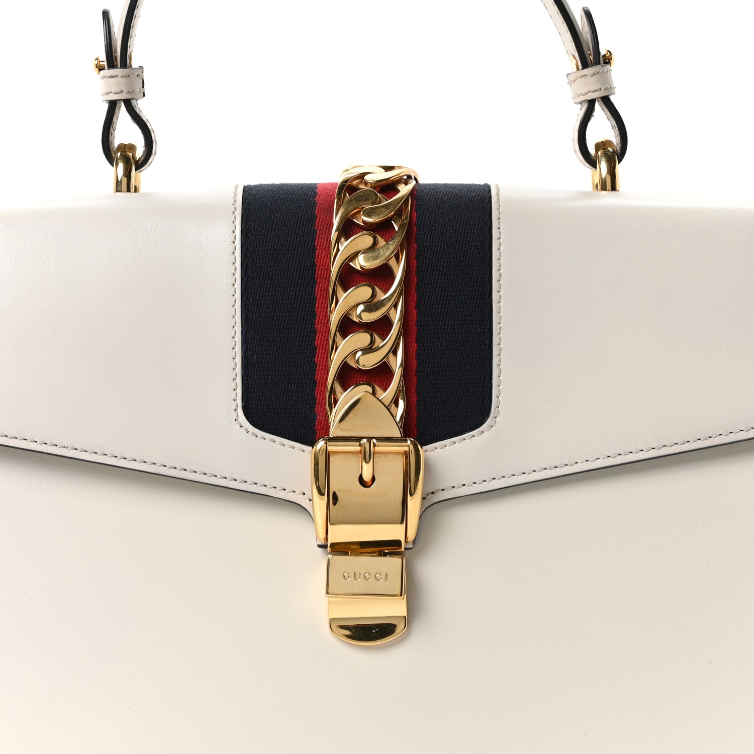 Calfskin Web Medium Sylvie Top Handle Bag White