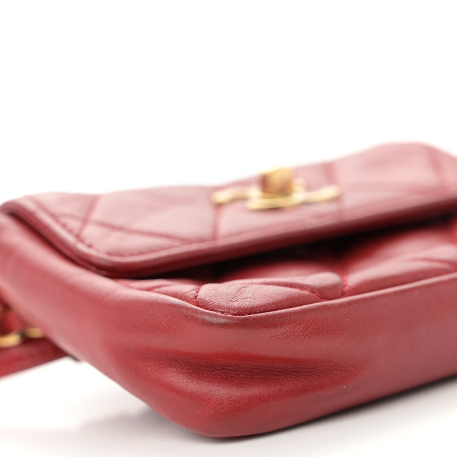 Lambskin Quilted Waist Chain Belt Flap Bag Red