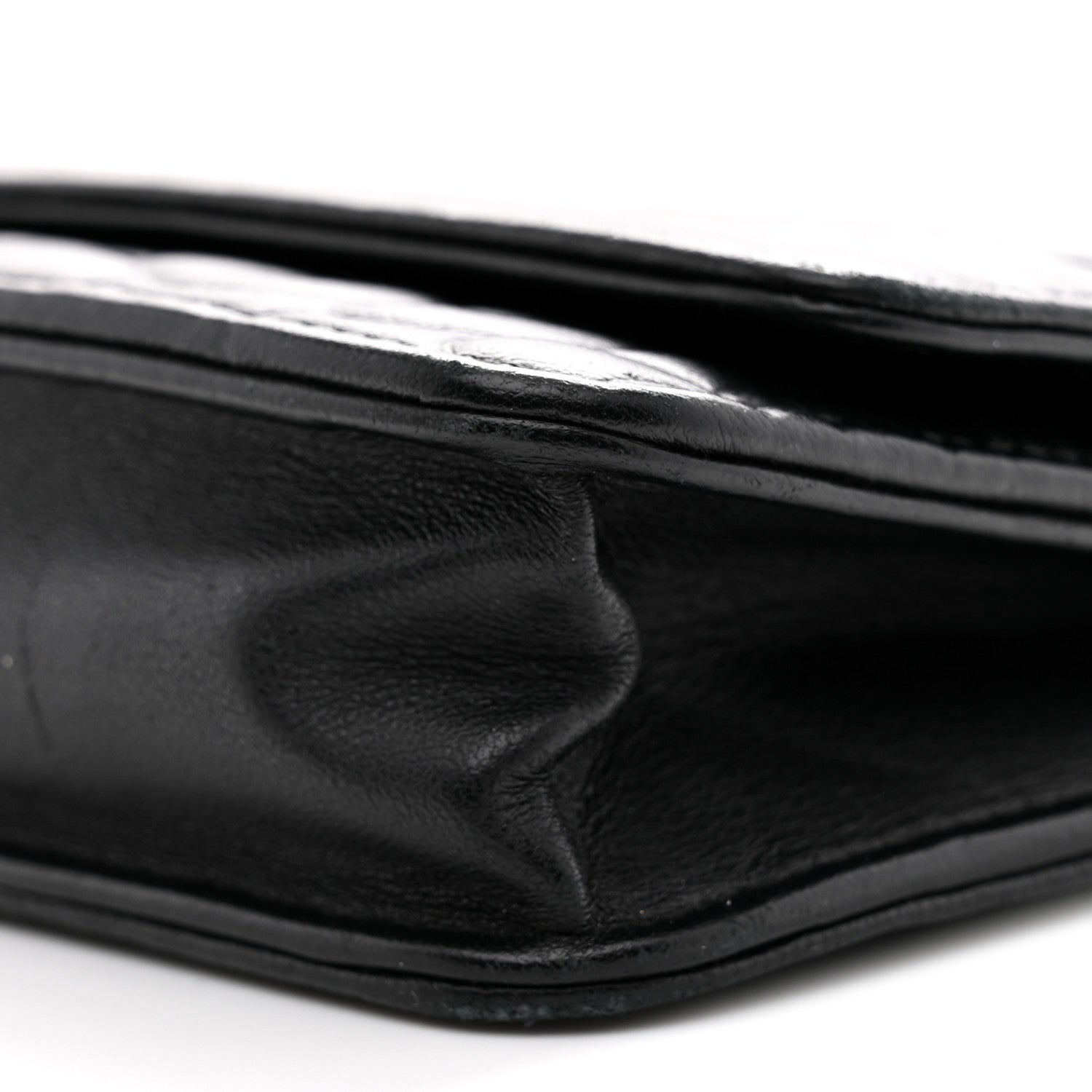 Lambskin Camellia Embossed Wallet On Chain WOC Black