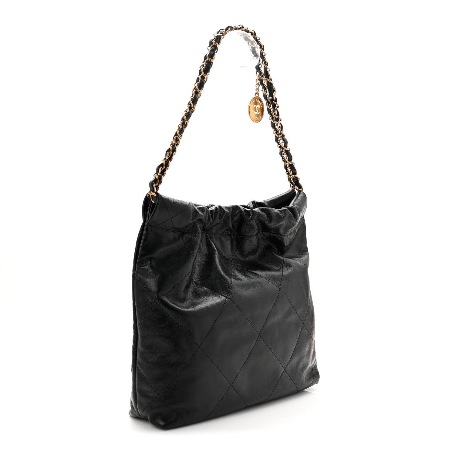 Shiny Calfskin Quilted Small Chanel 22 Black