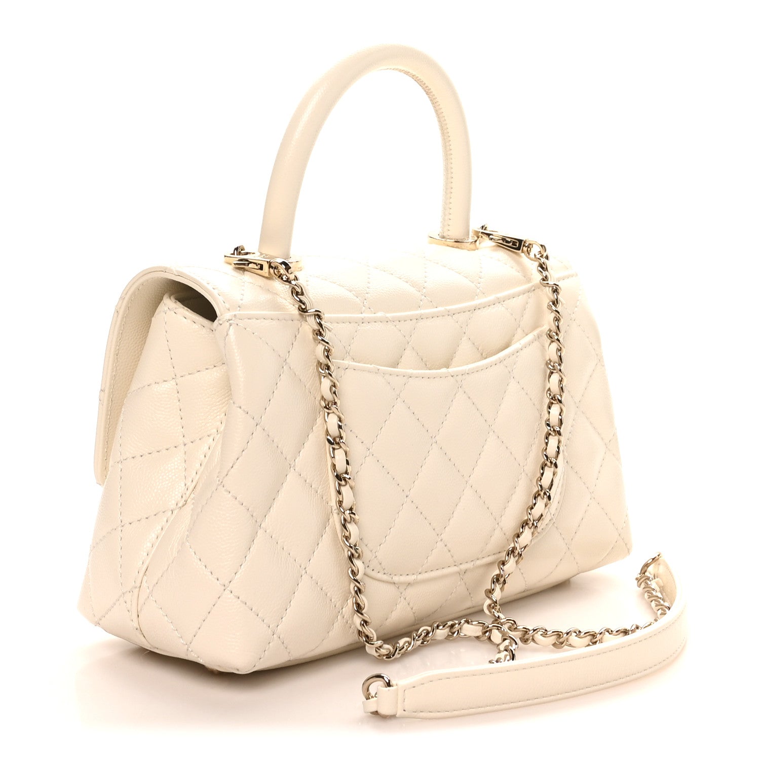 Caviar Quilted Mini Coco Handle Flap White