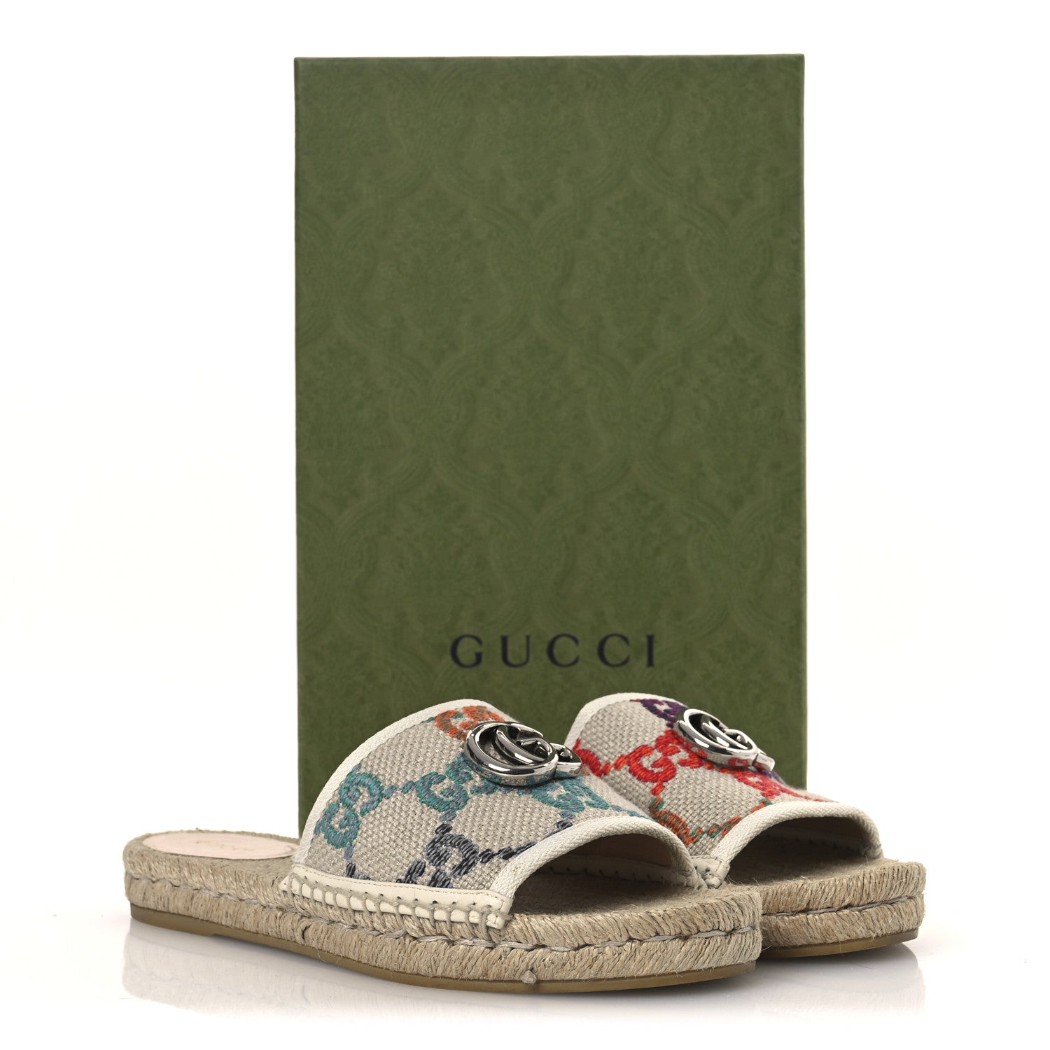 Linen Psychedelic Mini GG Espadrille Slide Sandals 39 Multicolor