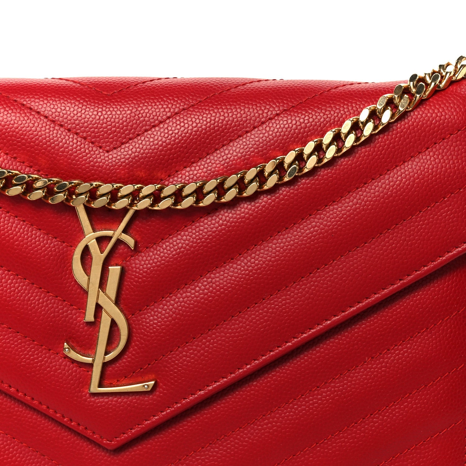 Grain De Poudre Matelasse Chevron Monogram Chain Wallet Red
