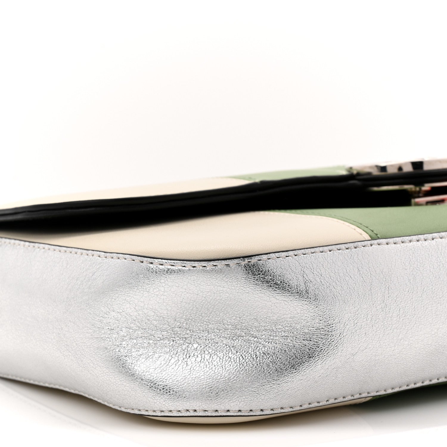 Senna Calfskin Petite GG Top Handle Shoulder Bag Mystic White Silver Multicolor