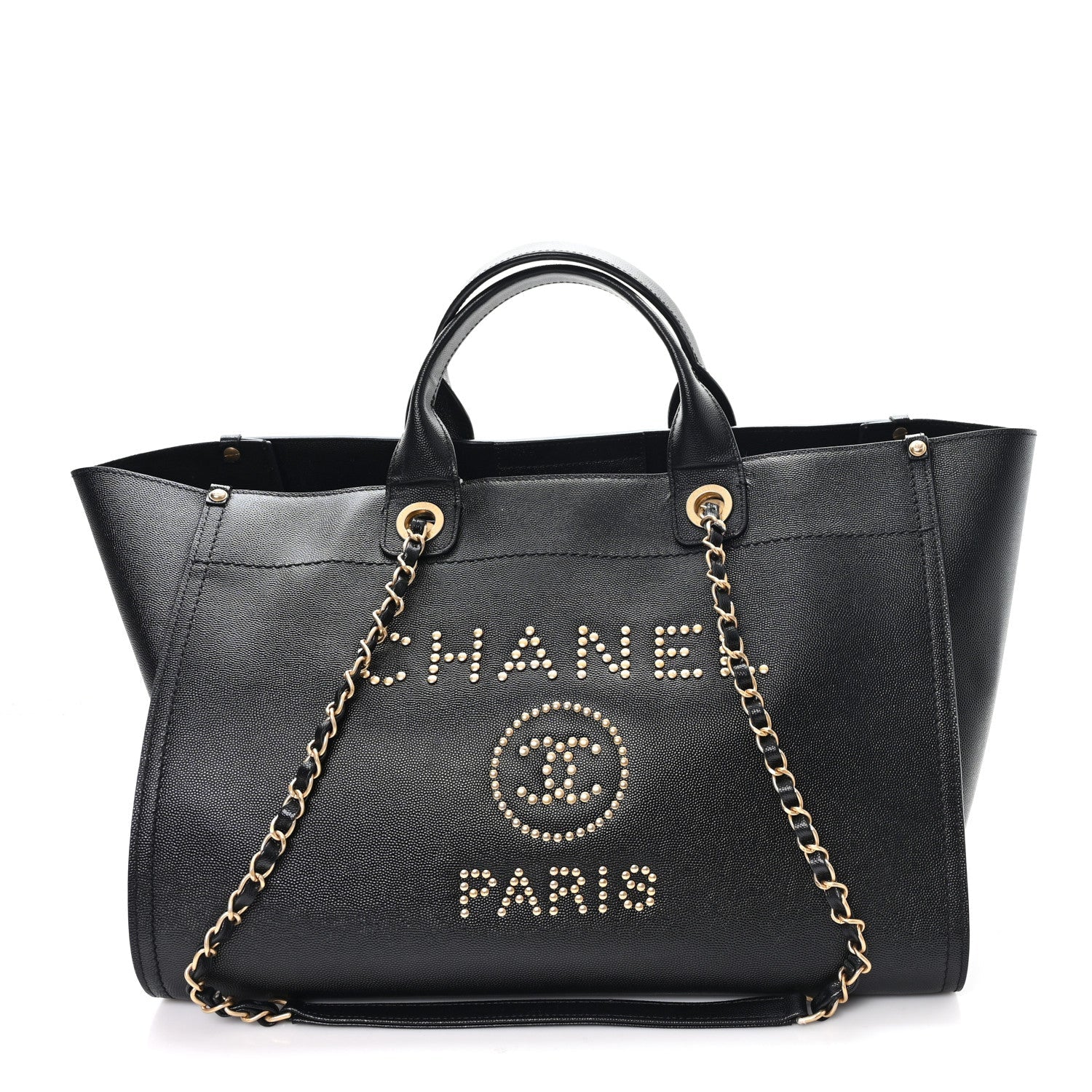 Caviar Medium Studded Deauville Tote Black