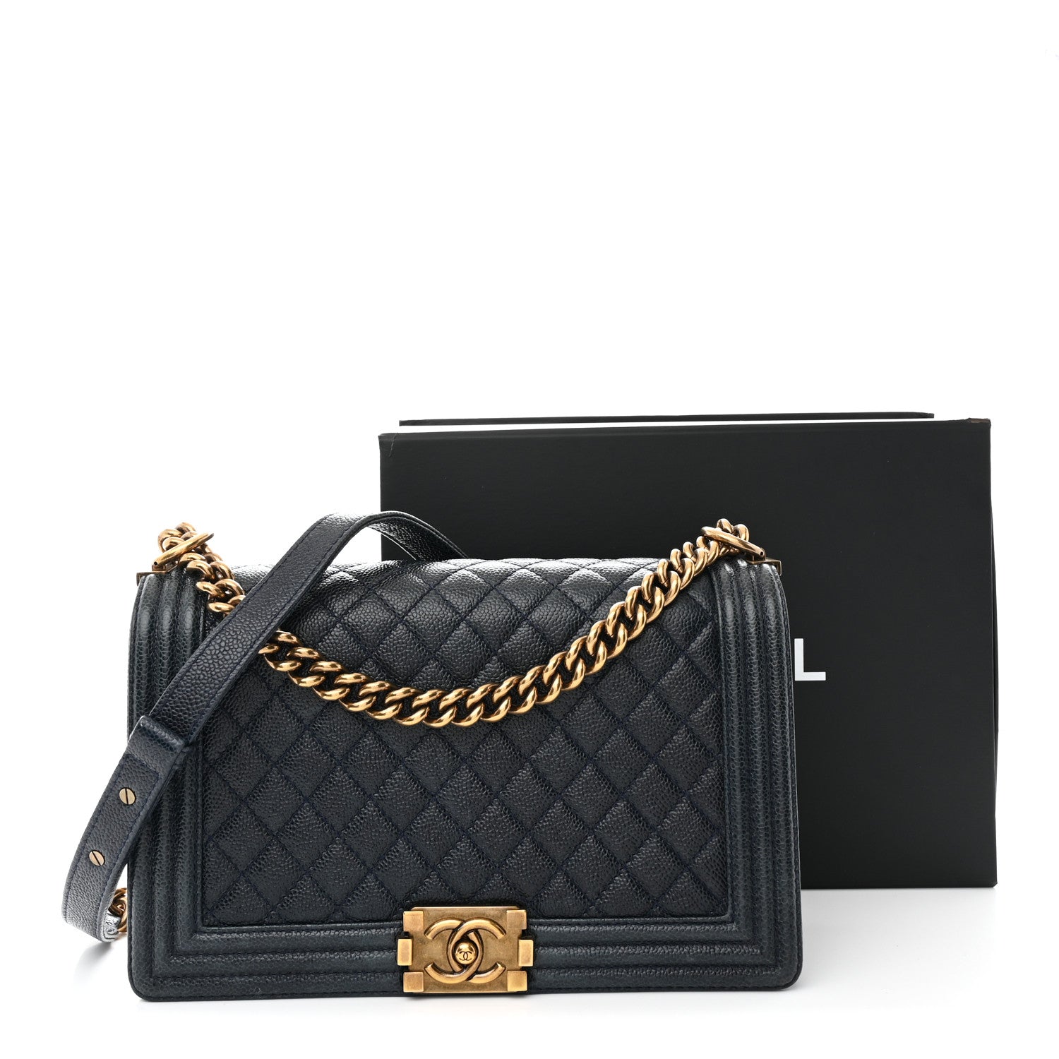Caviar Quilted New Medium Boy Flap Navy